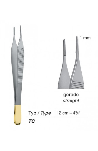 Adson-Micro Suture Forceps, W/ Tying Platform, 1.0 Mm Tips, 4 3/4" (12.1 Cm), 1x2 Teeth, Smooth Platform